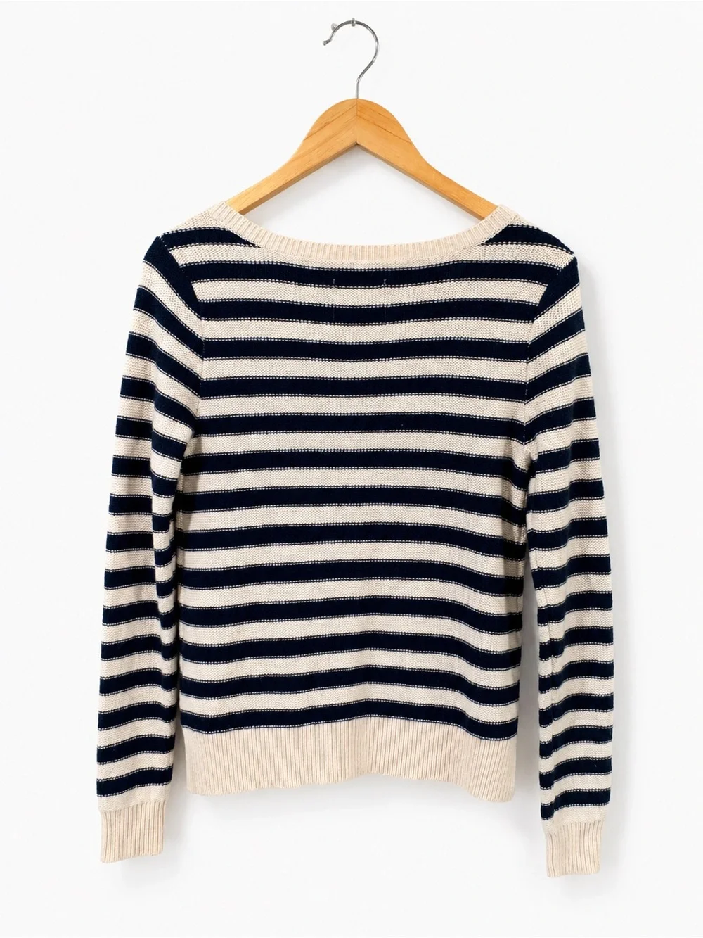 American Eagle Wool Blend Breton Stripe Sweater | Navy & Cream | Medium - Picture 3 of 9